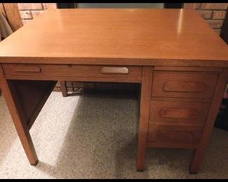 Vintage Oak Teacher's Desk 42" x 32" x 30".