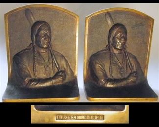 Signed Sitting Bull Solid Bronze Bookends by Gregory Seymour Allen (1884-1934.) Early 1900's. #9693.