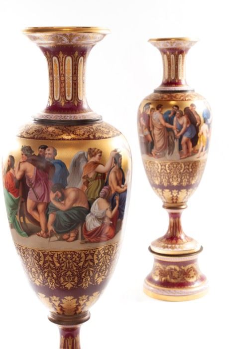 Pair of monumental Royal Vienna vases.