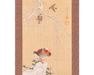 ITO JAKUCHU (JAPANESE, 1716-1800)
Willow Tree and Birds in Snow
Ink and color on silk hanging scroll