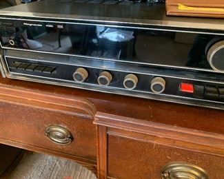 Magnavox stereo with turntable and speakers