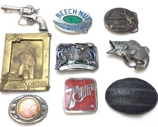 ASSORTED BELT BUCKLES, 7UP, TENNESSEE,