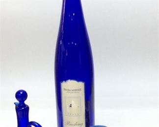 COBALT BLUE GLASS WINE BOTTLE, VASE,