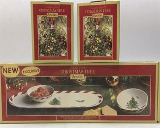 SPODE PEPPERMINT TRAY/ BOWLS, 2 ORNAMENT