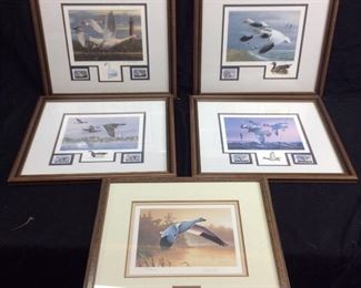 5 ARTIST PROOF WATER FOWL SIGNED PRINTS WITH STAMPS LOUIS FRISING, BRUCE MILLER, PHILLIP CROWE, DANIEL SMITH JIM KILLEN