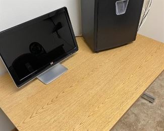 Office Desk, Monitor, Paper Shredder
