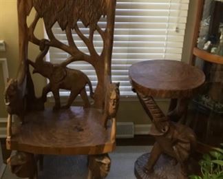 Carved elephant chair, matching table sold separately 