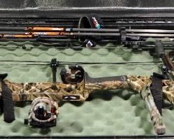 Mathews Monster Chillx Compound Bow, Never Shot, With Quiver, Arrows, Razor Tips, Wrist Guards, And More, In Hard Case
