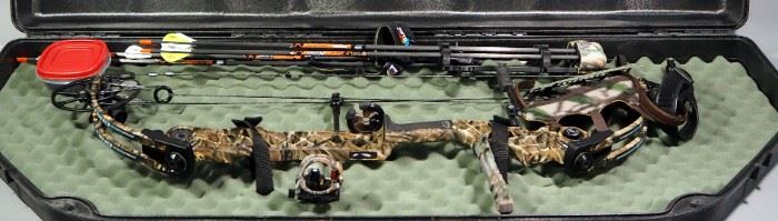 Mathews Monster Chillx Compound Bow, Never Shot, With Quiver, Arrows, Razor Tips, Wrist Guards, And More, In Hard Case

