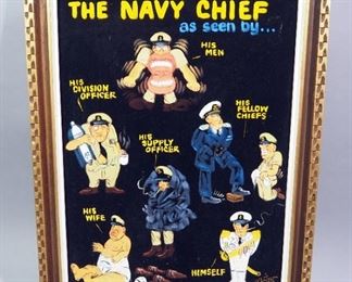 The Navy Chief Comedic Velvet Art, Framed, 28" High x 22" Wide
