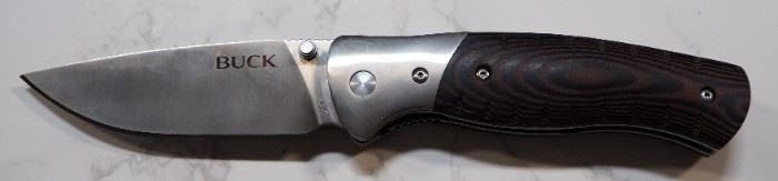 Buck Folding Knife, 4" Blade, In Hard Plastic Belt Clip Sheath, With Flint And Steel Firestarters (2)
