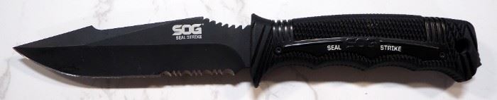 SOG Seal Strike Fixed Blade Knife In Hard Plastic Sheath And Ka-Bar Fixed Blade Knife In Leather Sheath
