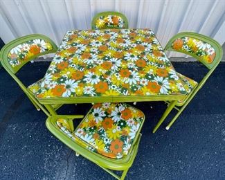 Floral folding card table and chairs