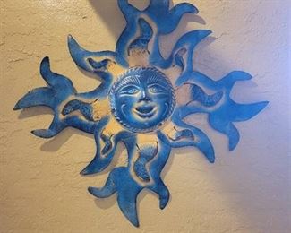 Aqua Blue Hand Crafted Metal Sun Wall Decor