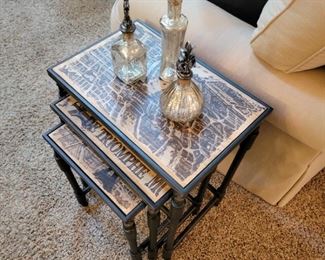 Paris-themed nesting tables. Largest table measures 23" x 18" x 12"