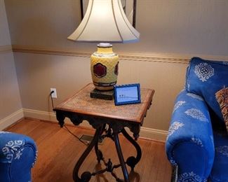 "Tapestry" table. 28" high x 22" square.