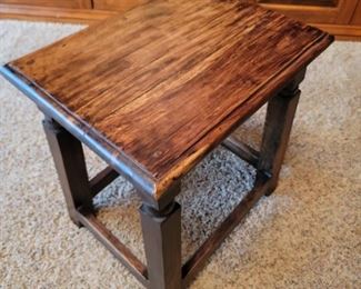 Wood stool. 17" high x 16" wide x 12" deep.