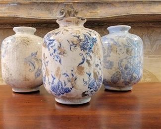 Trio of small vases. 6" tall.