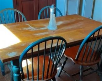 Oak Farmhouse table and four Windsor chairs (matches the hutch.  