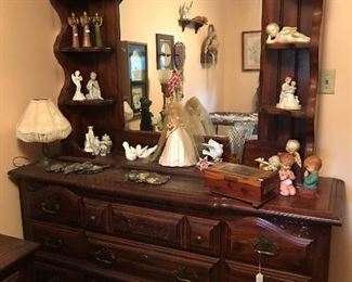 Dresser: solid wood and comes in two pieces to move.  