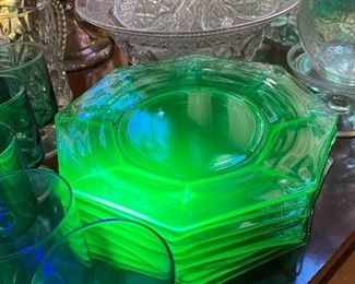 Uranium Glass Octagon Shaped Salad Plates