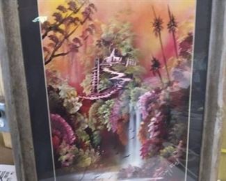 Original Tony Vegas Spray Paint Art in Rustic Wood Frame 21 x 27 in.