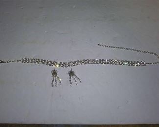 Ladies Rhinestone Choker Necklace and Matching Earrings (choker measures 17 in. from end to end)