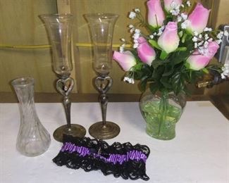 Wine Flutes, Centerpiece, Garter Belt and Vase