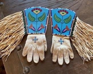 Beautiful Native American beaded gauntlet gloves, artist unknown