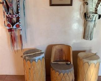 Taos drums and drum chair, spectacular beaded horse harness