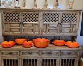 Nice rustic hutch with some of the new and almost new Le Creuset items and more kachinas