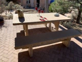 Beautiful stone table and benches, 80" x 42" table