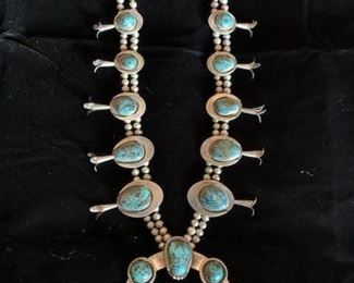 A beautiful old squash blossom necklace, unsigned