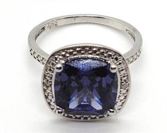 1a - 10m Tanzanite & Diamond Sterling Silver Ring Size 7
