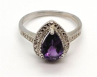 
3a - Amethyst Gemstone & Diamond Sterling Silver Ring Size 6