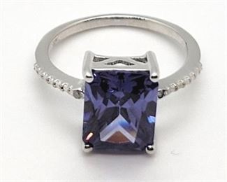 5a - 10mm Tanzanite and Diamond Silver Ring Size 6