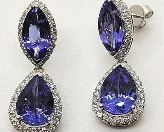5z - Platinum Tanzanite & Diamond earrings Appraised $26,122 Screw on backs 10.70 cts natural Zoisite Tanzanite 1.17 cts diamonds