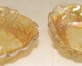 6 - Pair of Carnival Glass Leaf Bowls 7.5 round