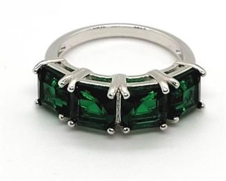 7a - SILVER RING 6 MM PRINCESS CUT EMERALD GEMSTONE Size 6.5