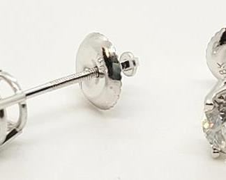 7z - 18K White gold diamond solitaire stud earrings Appraised $16,200 2.02 cts diamonds screw on backs