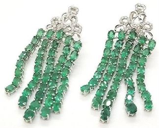 8z - 14K White gold emerald & diamond earrings Appraised $10,920 15.37 cts emeralds .54 cts diamonds