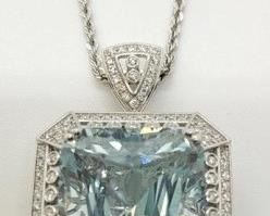 9z - GIA certified Platinum Aquamarine pendant necklace Appraised $39,675 48.92 ct natural aquamarine 1.39 ct diamonds 18" chain