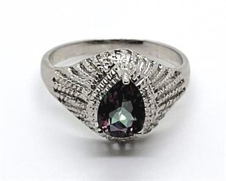 10a - 1.02 CT MYSTIC GEMSTONE & DIAMOND SILVER RING Size 8