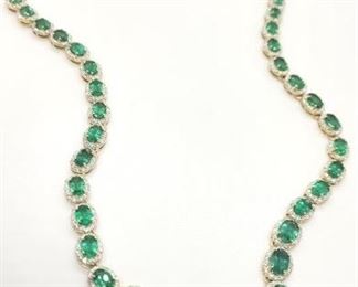 11z - 14K Emerald & Diamond necklace Appraised $34,987 20.75 cts emeralds 6.54 cts diamonds 17" length
