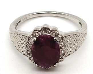 12a - Ruby and Diamond Sterling Cocktail Ring Size 7