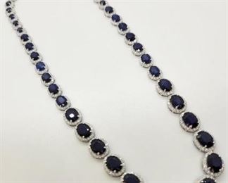12z - 14K Gold Blue Sapphire & Diamond necklace Appraised $38,712 17" length 40.18 cts sapphires 7.76 cts diamonds
