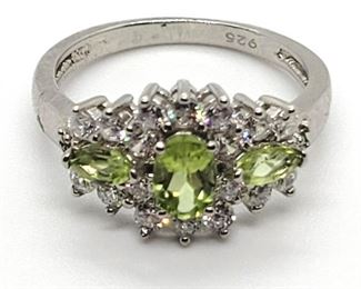 
13a - 3/4 CT PERIDOT & 1.17 CT DIAMOND 925 SILVER RING Size 7