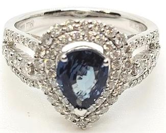 13z - GIA certified Platinum Blue Sapphire diamond ring Appraised $8,990 size 6.75 1.26 ct pear cut blue Sapphire .89 cts diamonds