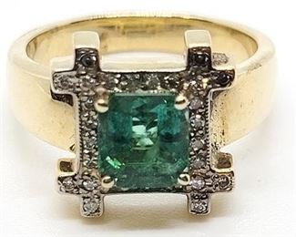 14z - 14K Emerald & diamond ring Appraised $3,700 size 7.5 1.36 ct emerald cut natural emerald .20 cts diamonds