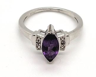 
16a - Amethyst and Diamond Sterling Ring Size 6
